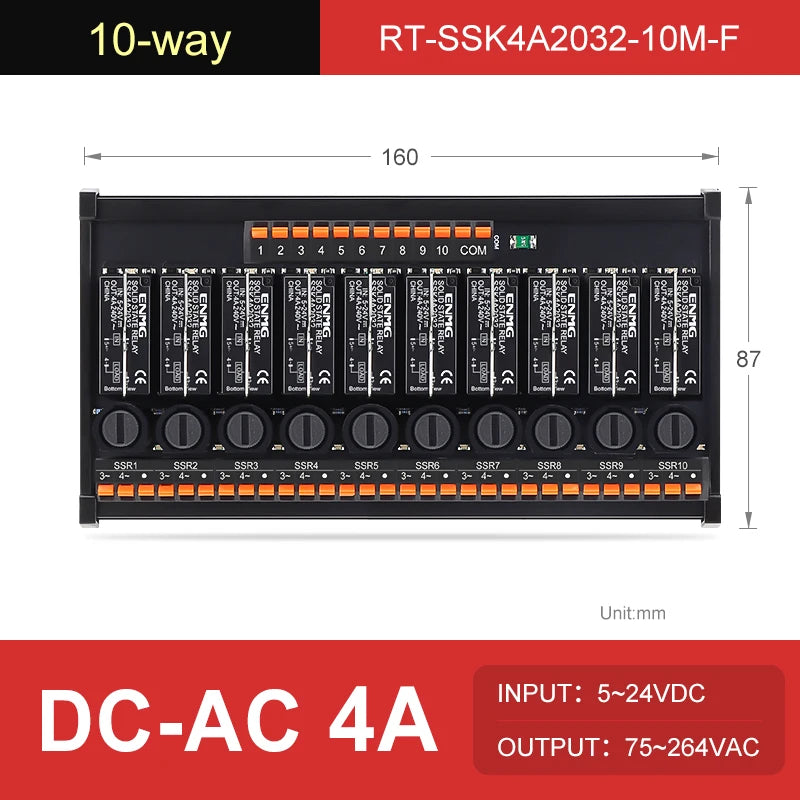 ENMG AC Inline 2 4 6 8 10 12 16-Way Solid State Relay Module RT-SSK Non-contact DC PLC AC Amplifier Board 5-24V Fuse Protections