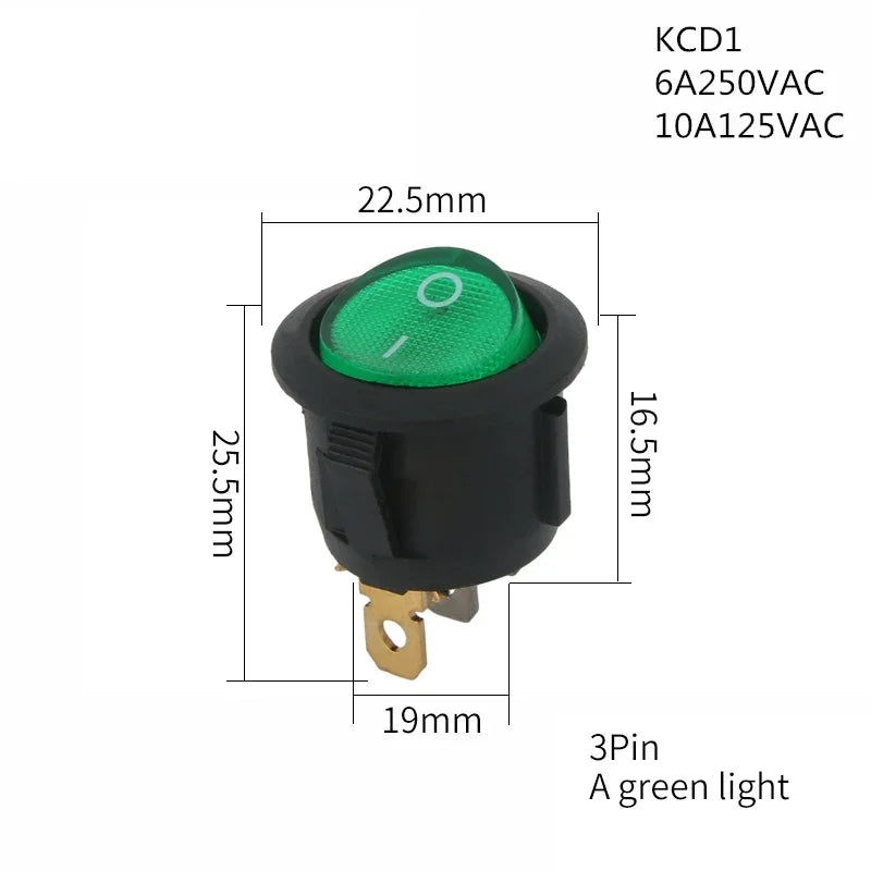 1PCS ON/OFF Round Rocker Switch LED illuminated Car 12V 24V / 6A 250V / 10A 125V 2/3/4PIN Switch 20MM