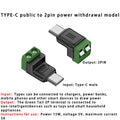 USB C to 2Pin Terminal Adapter Screw Solderless Plug Type-C to 2 Pin Crimp Terminal Block 5V Charging Conversion
