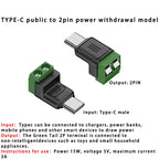 USB C to 2Pin Terminal Adapter Screw Solderless Plug Type-C to 2 Pin Crimp Terminal Block 5V Charging Conversion