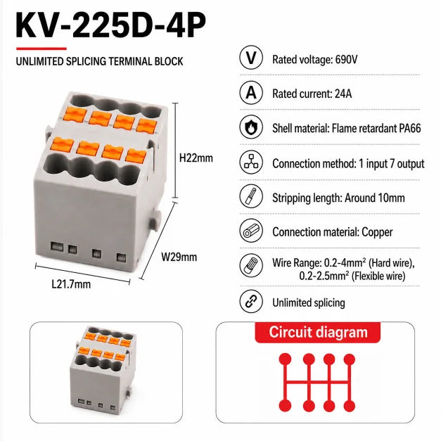 1Pc Wire Electrical Cable Connectors Plug-in Terminal Block PTFIX 2.5mm² Splitter Spliceable DIN-Rail Mounting Junction Box Too