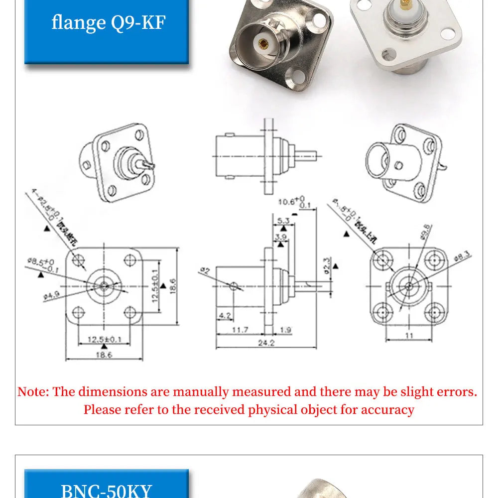 Stlxy 1PCS BNC Female Socket Solder Connector Chassis Panel Mount Coaxial Cable For Welding Machine Parts 50 ohm Q9 BNC-50KY