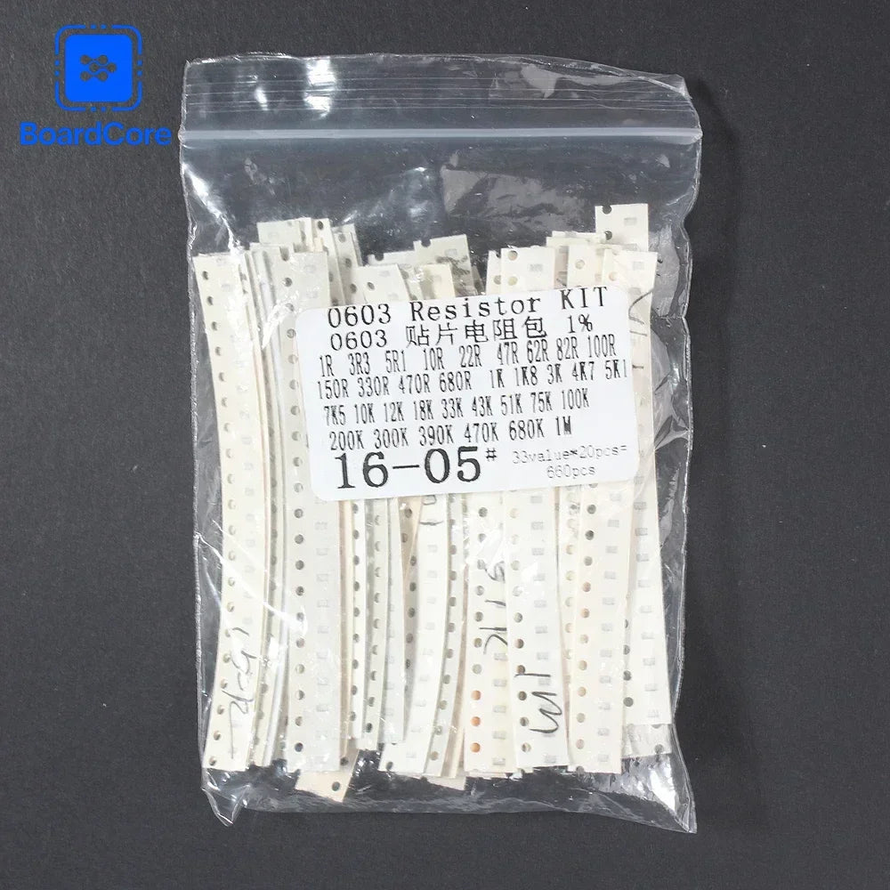 660pcs 1206 1% SMD Resistor 0805 0603 Resistors Assorted Kit 33 Values Each 20pcs 1R-1M 10K 100K 1K 100R Resistance Set