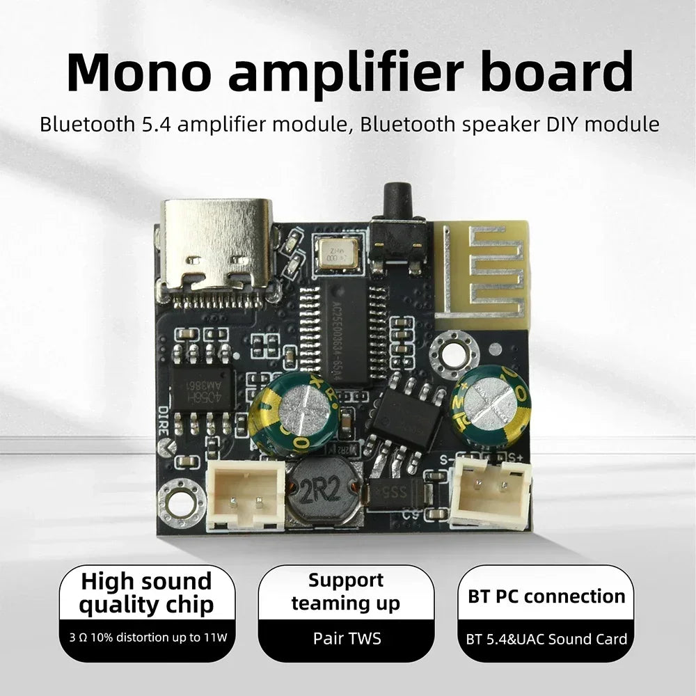 BPM13 Plus Mono Bluetooth Power Amplifier Board 6W Power Bluetooth 5.4 Amplifier Module with PC Sound Card Type C