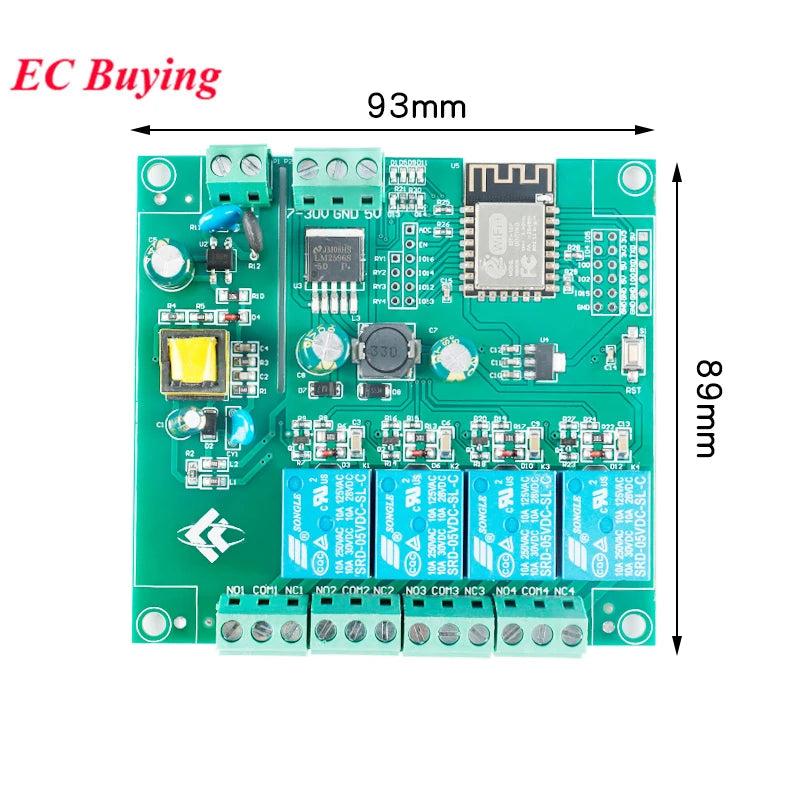 ESP8266 1/4 Way Channel AC 90-250V/DC 7-30V Wifi Wireless Relay Module ESP-12F WiFi Programmable Development Module for IOT