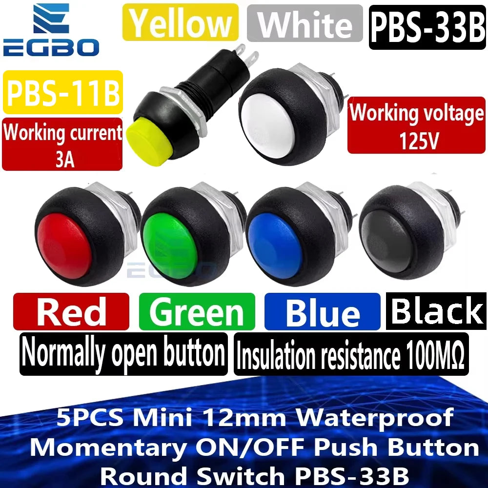 5~10PCS EGBO Mini 12mm Waterproof Momentary ON/OFF Push Button Round Switch PBS-33B PBS-11B For arduino