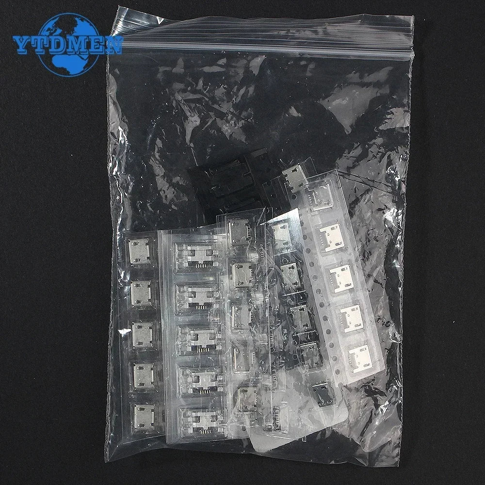 60pcs Socket Connector 5Pin Micro USB Socket Connectors Assortment Set 12 Models SMD DIP Electronics Kit