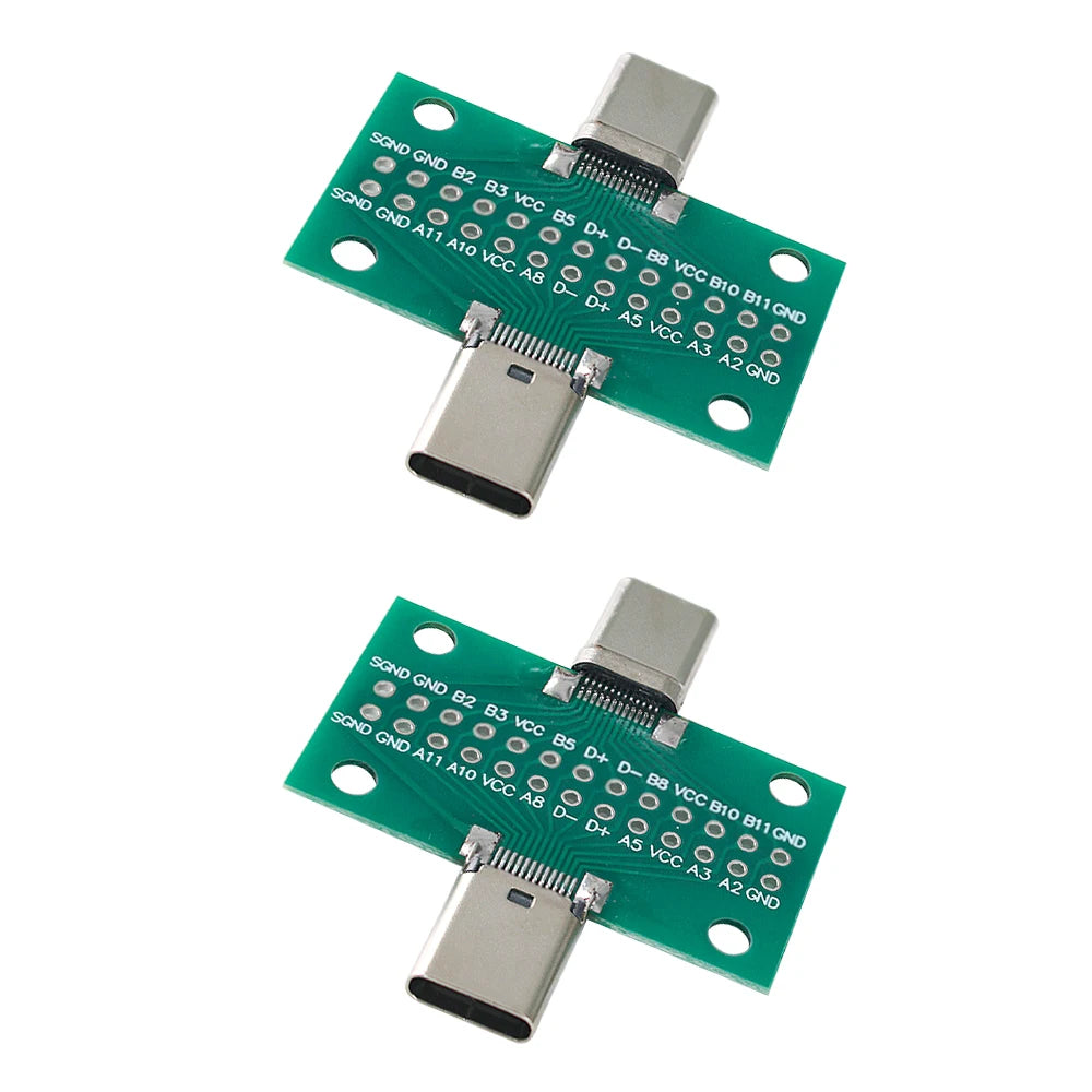 2PCS Type-C Male To Female Adapter Test Board Type-C Male/Female PCB Board 24Pin 2.54mm Connector Socket PCB Universal Converter