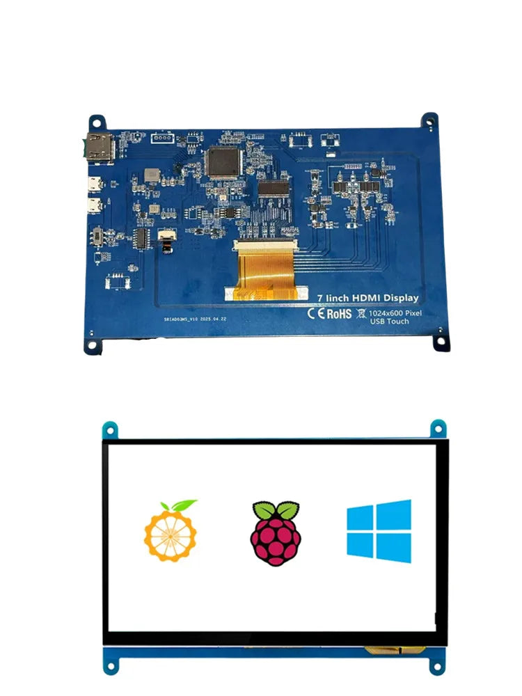 7 Inch Raspberry Pi 4/3/2/B/B+/A+ Monitor 1024x600 IPS 5-Points Capacitive Touchscreen Drive Free HDMI Display For Win 7/8/10