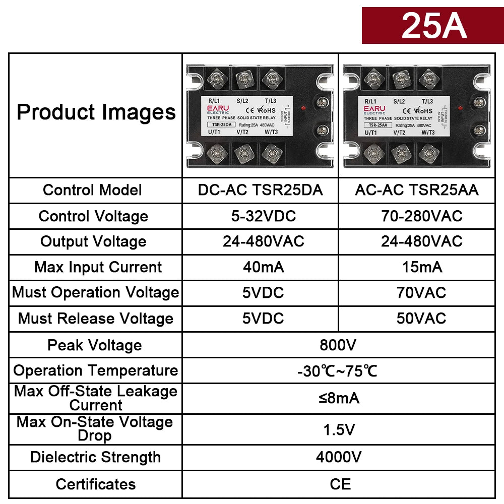 EARU Three Phase Solid State Relay Module DC Control AC SSR AC Control AC 10A 25A 40A 60A 80A 100A 150A 200A Heat Sink 480VAC
