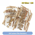 200PCS 5% 1W Carbon Film Resistor Assorted Kit 20 Values 10 Ohm-1M Resistor Pack 6.8K 10K 22K 47K 68K 100K 470K 1M Ohm