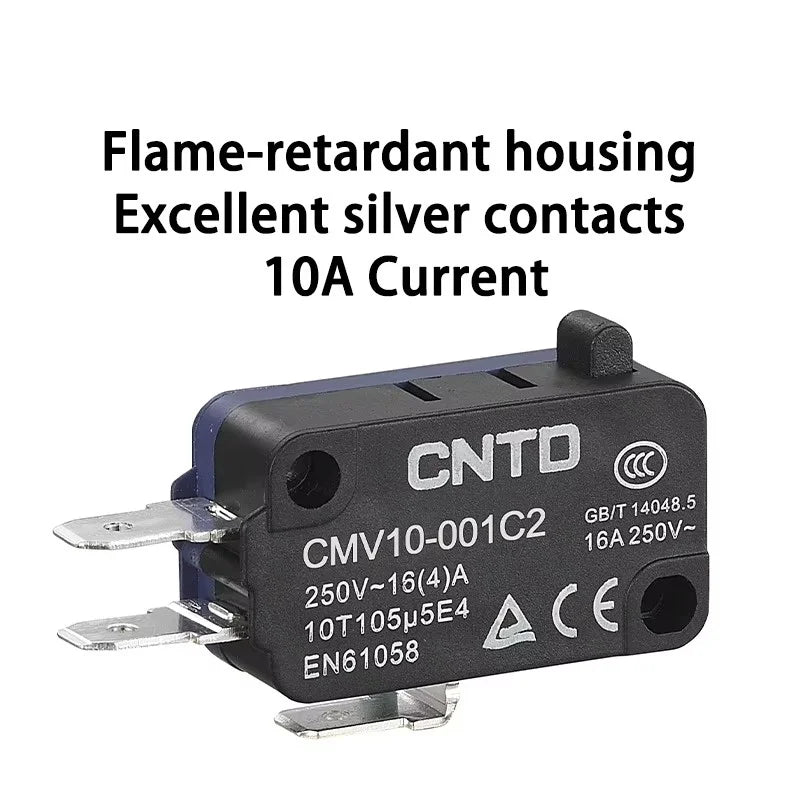 Micro Limit Switch CNTD CMV10‑001C, Snap‑Action Push Button Switch, Plastic Housing, 1NO 1NC 10A 250VAC, for Industrial Automati