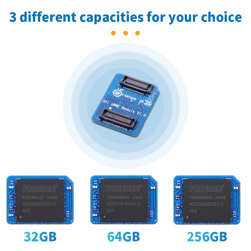 Orange Pi EMMC Module 32GB 64GB 256GB EMMC 5.1 Module for Orange Pi 5 Plus 3D NAND Fast Read Write Speeds 400MB/s for Tablet PC