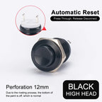 2pcs 12mm Metal Push Button Switch Oxidized Color Self Reset/Instant Reset Flat Head/Tall Head 2 Pin Waterproof Normally Open