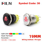 12V 19mm Warning LED Indicator Light Panel Metal Push Button Switch Lock and Momentary on Off with Dash LOGO Symbol