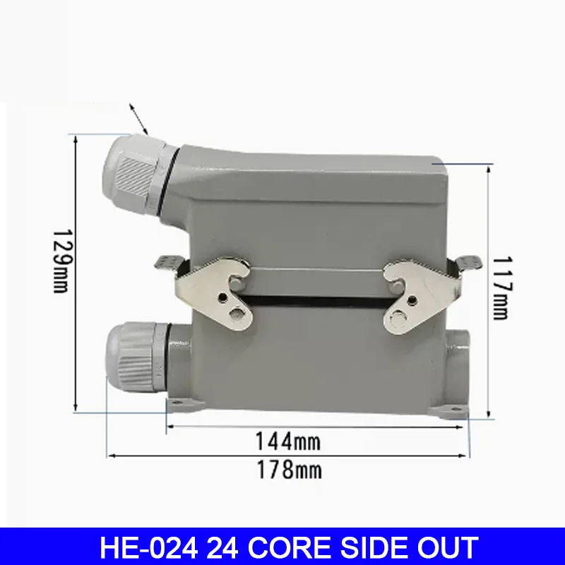 High Base Rectangular Heavy Duty Connectors 4 6 8 10 16 20 24 32 48 Core Pins 16A Waterproof Aviation Plug Top Side Outlet