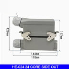 High Base Rectangular Heavy Duty Connectors 4 6 8 10 16 20 24 32 48 Core Pins 16A Waterproof Aviation Plug Top Side Outlet
