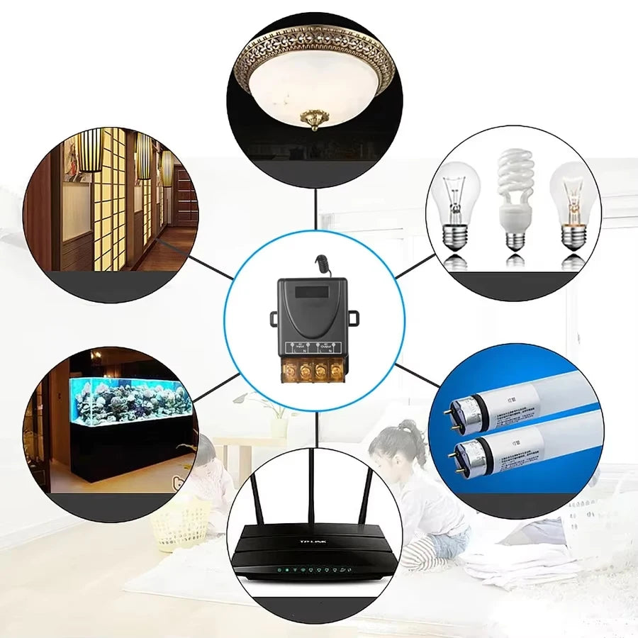 Universal 433Mhz Smart Switch with Wireless Remote Control Relay for Water Pump Motor Led Electric Appliance Learning Code 30A