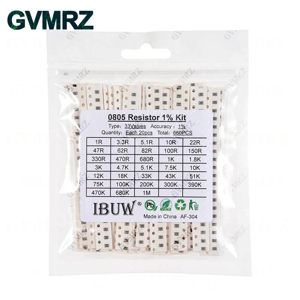0201 0402 0603 0805 1206 1% 5% SMD Resistor Assorted Kit 1R-1M 10K 100K 1K 100R Resistance Set DIY
