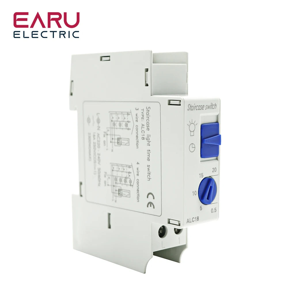 ALC18 Din Rail Mount Staircase Timer Switch 220VAC 16A Mechanical Time Delay Relay Auto-off Timer Corridor Stair Hall Lighting