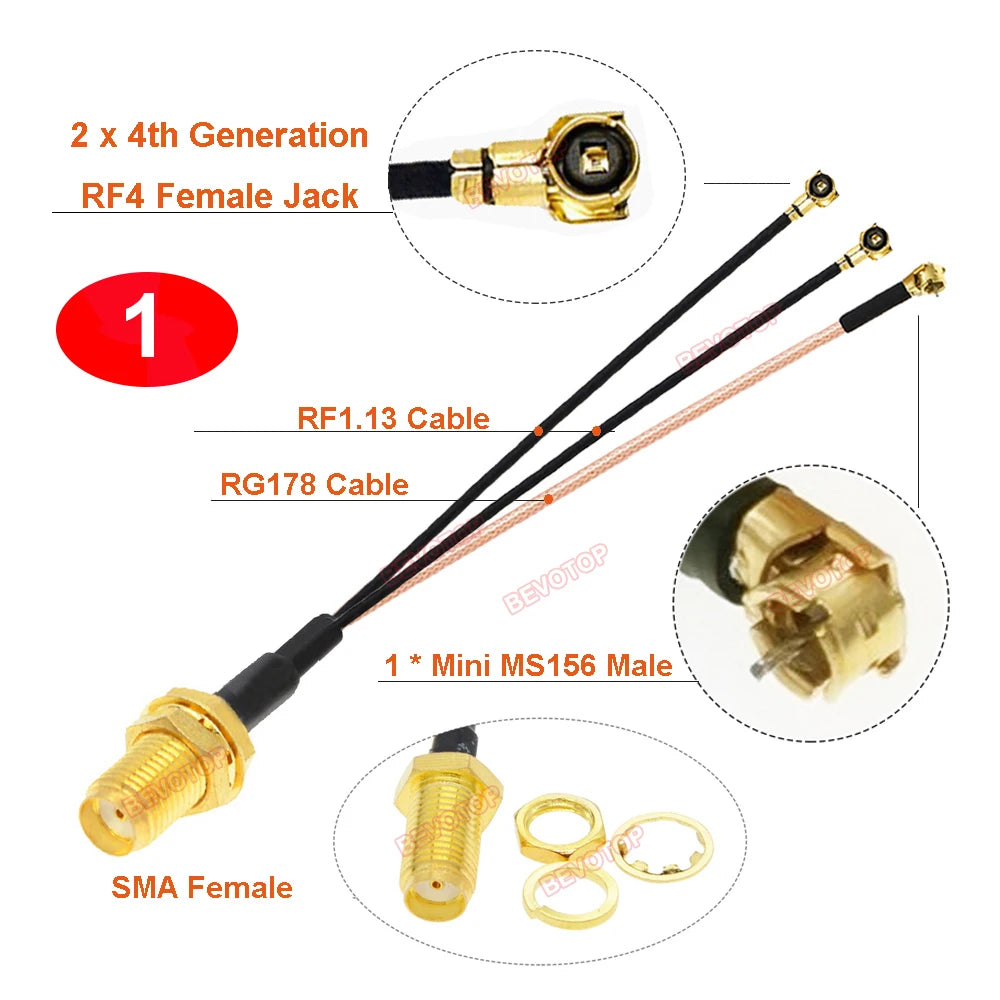 10PCS/LOT DIY SMA to IPX Splitter SMA Female to 1xMini MS156 +2x MHF4 RF4 Female RG178 RF1.13 Cable Antenna Jumper Pigtail