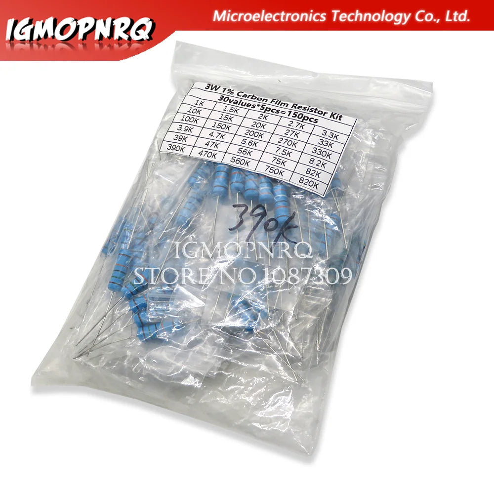 150PCS 300PCS 1/4W 1/2W 1W 2W 3W Resistance 1% Metal Film Resistor Assortment Kit Set 30Values Each 5/10PCS 1~750 1K~820K Ohm