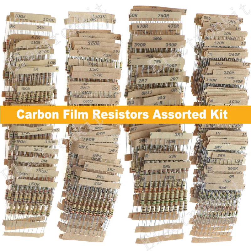 1/8W 1/4W 1/2W 1W 2W 3W 5W Carbon Film Resistors Assorted Kit 5% Electronic Components DIY Color ring resistor package
