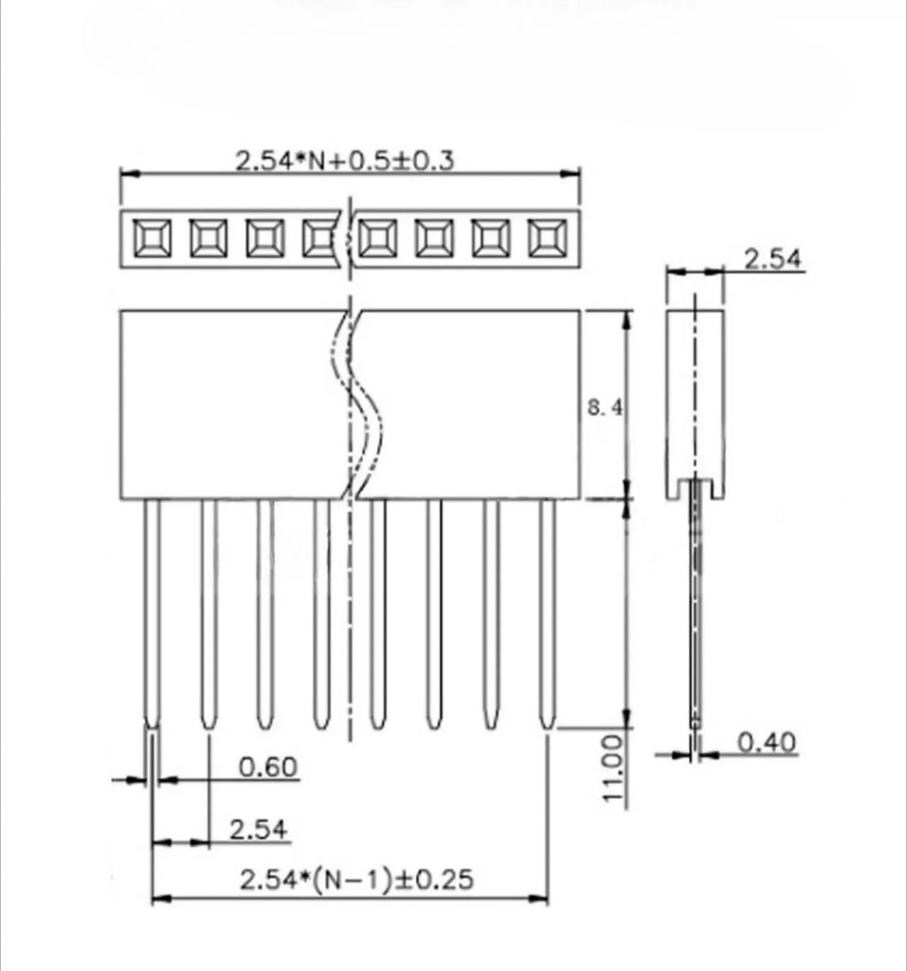20pcs PC104 2.54mm Single Row 1X2P-40P Industrial Female Socket Single Row Rohs PH8.5mm Long Pin L11mm Female Header for Arduino