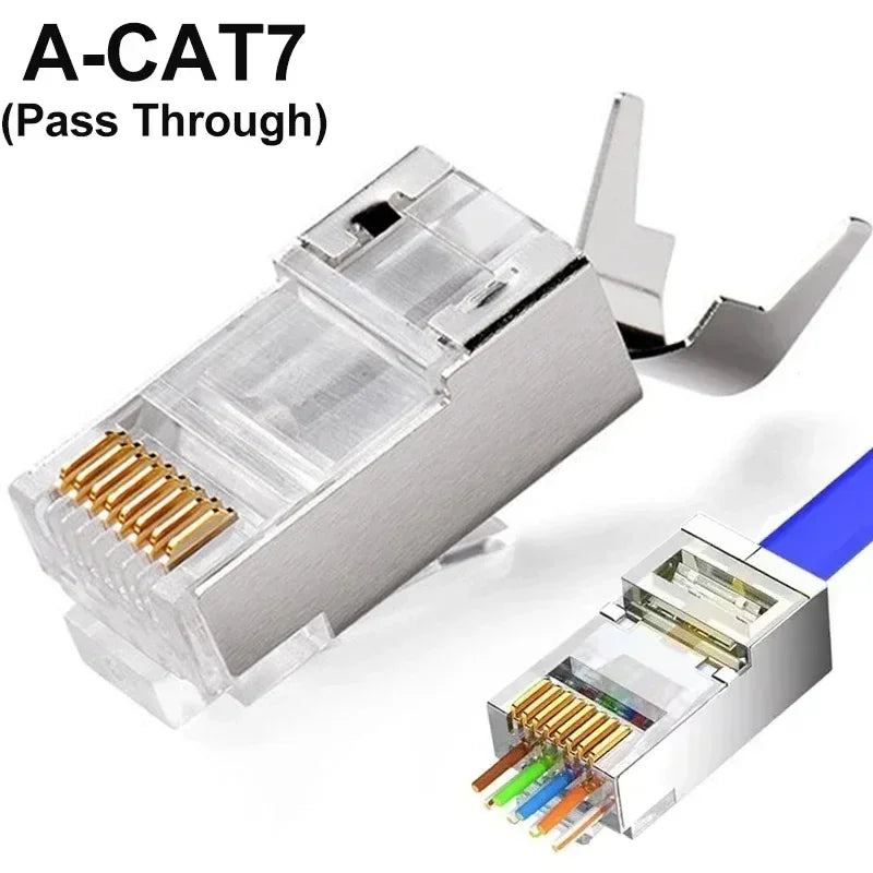 1-50Pcs Pass Through RJ45 Cat7/Cat6/Cat5 Shielded Connectors Crystal End Gold-Plated 8P8C Crimp UTP Ethernet Modular Plug