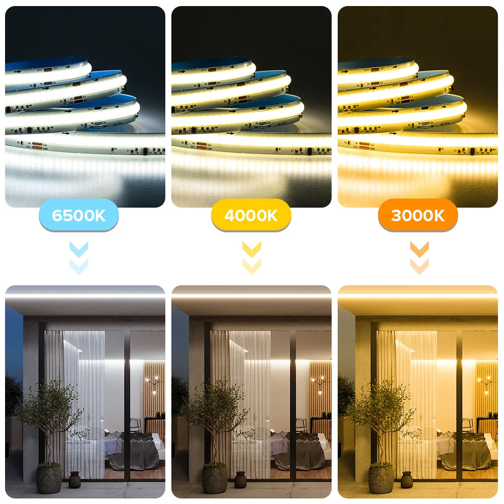 FCOB SPI DIM IC LED Light Strip Addressable 360LEDs 10mm 24V 60W High Density Flexible FOB COB Led Lights RA90 3000K 4000K 6000K