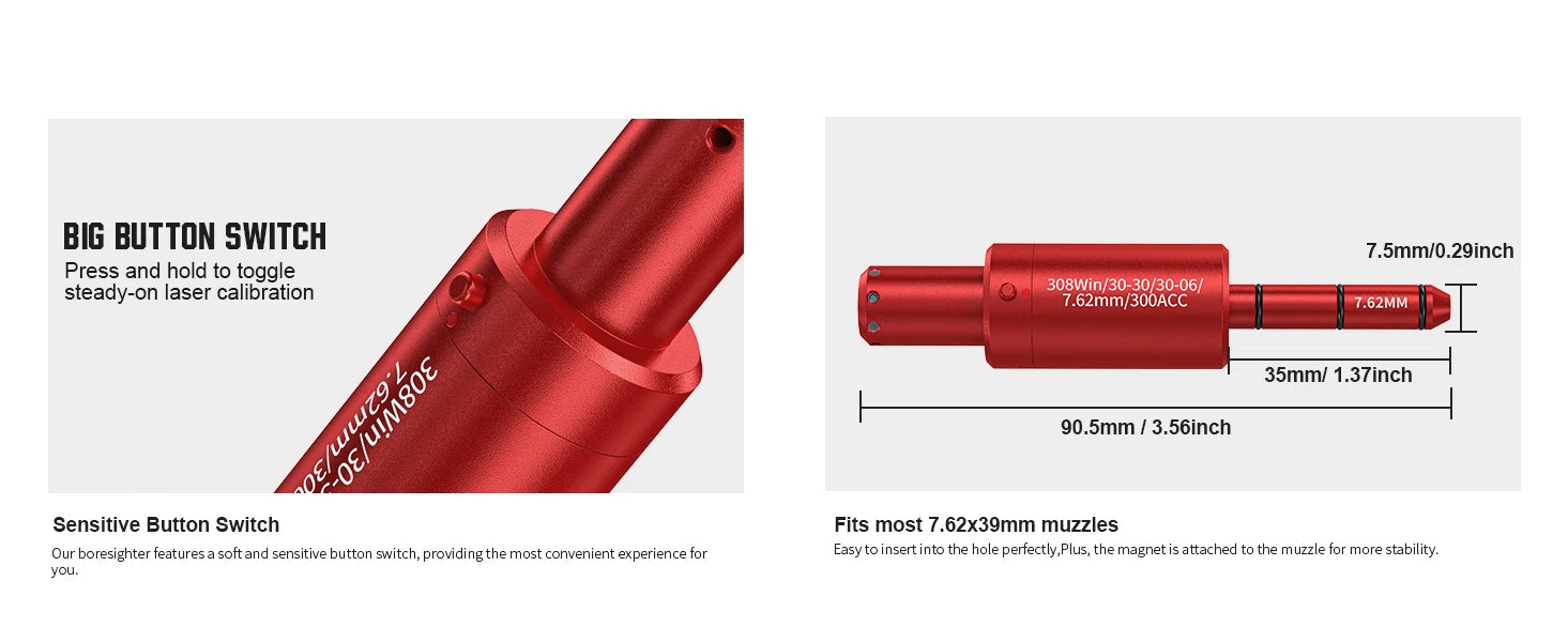 Tactical Dual-purpose Magnetic Suction 22LR 9mm 7.62x39 12GA Laser Training Bullet Red Dot Bore Sight Laser Dry Fire Snap Caps