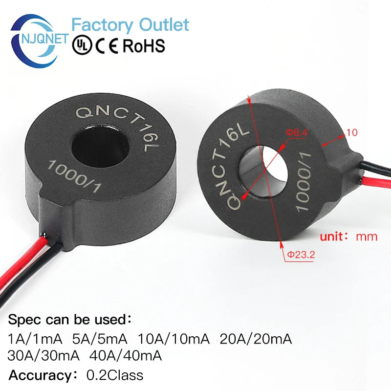 Current Transformer CT QNCT16L 10A 10mA 20A 20mA 30A 30mA 50A 50mA 2000:1 10A 5mA 20A 10mA 100A Micro Current Transducer Sensor
