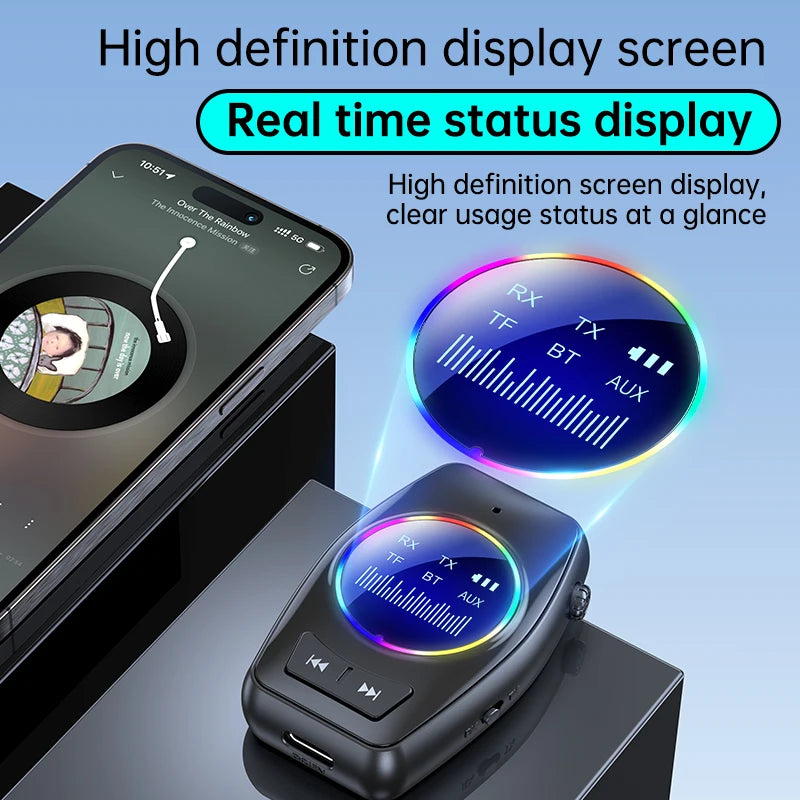 AUX Bluetooth 5.4 Audio Adapter Receiver Transmitter 4 in 1 With Display Screen Support TF Card For Car TV PC Speaker 3.5mm