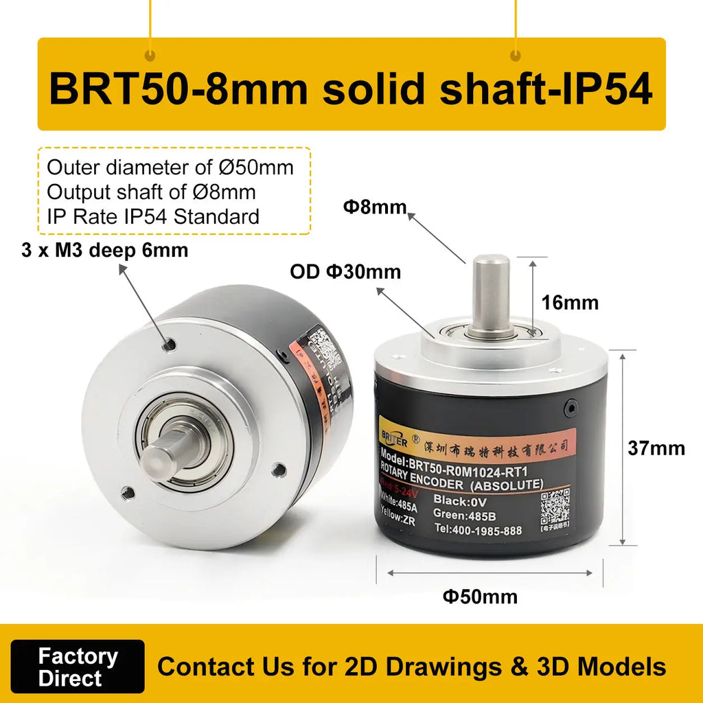 Briterencoder Single-turn Absolute Rotary Encoder SSI/RS485/Analog Output Waterproof, Power-Off Memory for Angle  & Speed