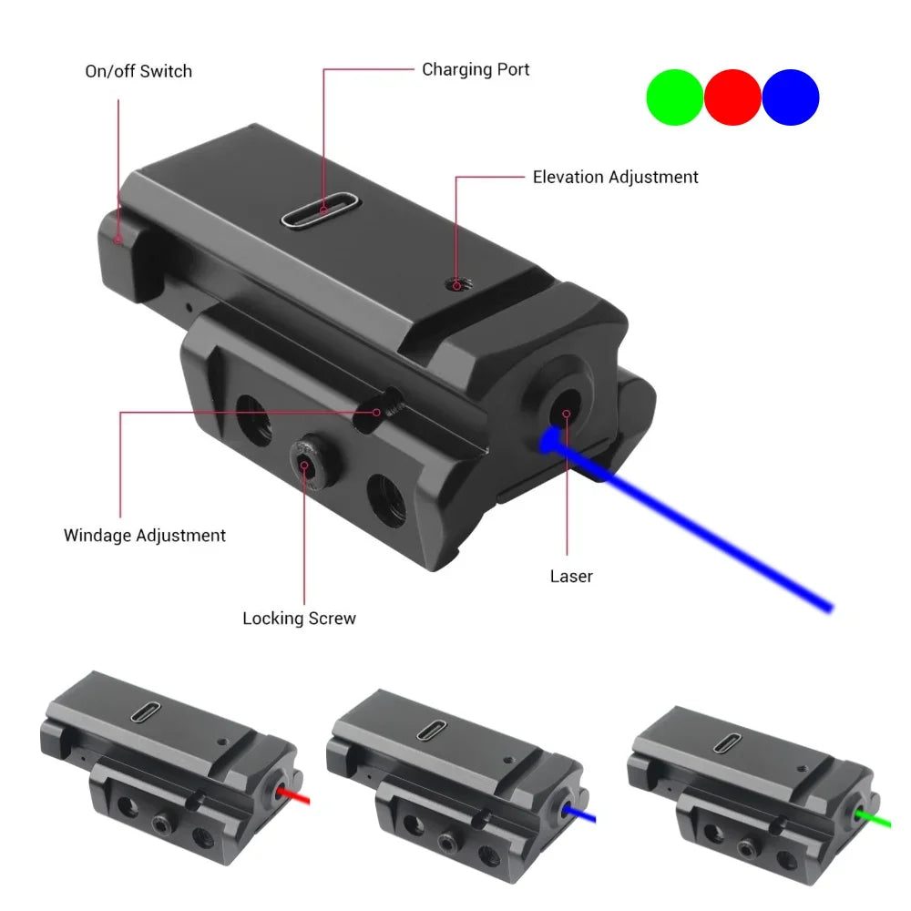 Rechargeable Blue/Green/Red Laser Sight fit 20mm/11mm for Picatinny Weaver Rail for Pistol Glock Rifle Laser Sight