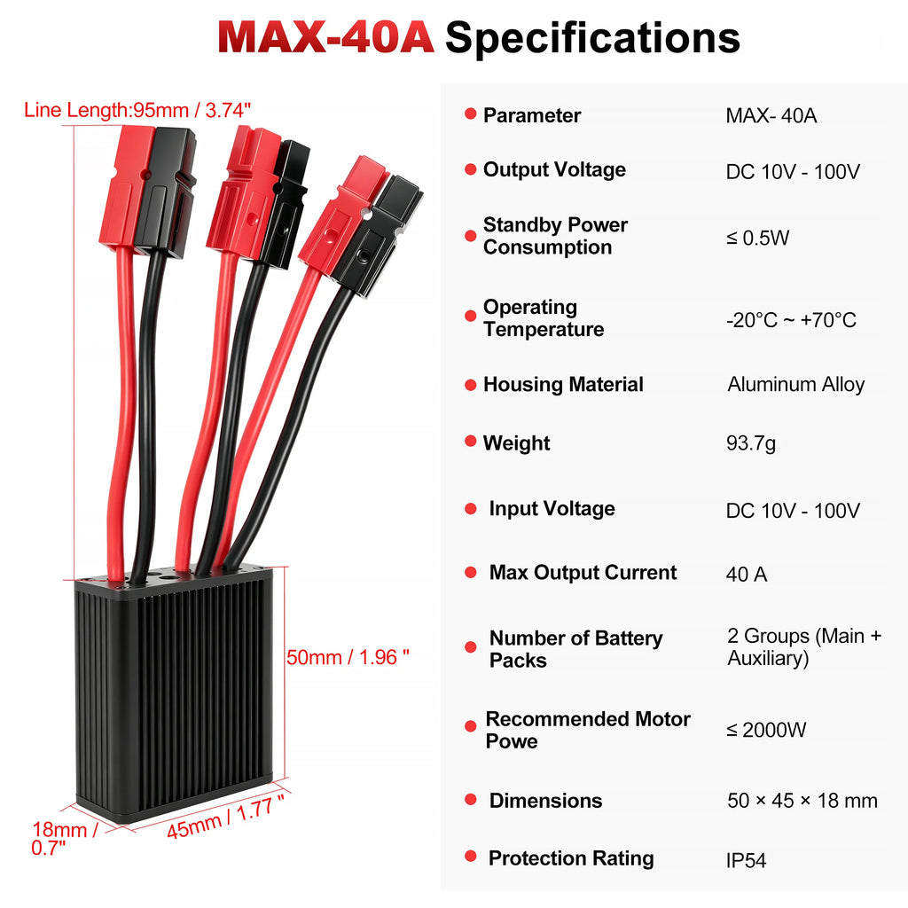 Mini Electric Bicycle Dual-Battery Discharge Converter Connection Adapter, Voltage Range 10 - 100V, Anderson/XT60/XT90 Connector