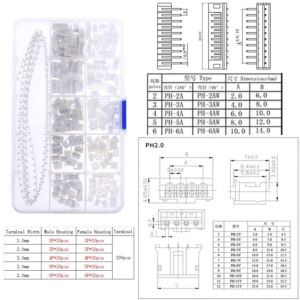 1.25mm PH2.0mm XH2.54mm MX3.0mm VH3.96mm Pitch Terminal Male Female Pin sm Dupont Connector Kit