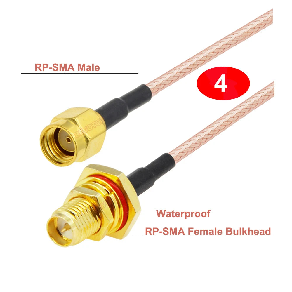 RP-SMA Male to Waterproof SMA Female Bulkhead RG316 Cable 50 Ohm RF Coaxia Pigtail WIFI Router Antenna Extension Cord Jumper