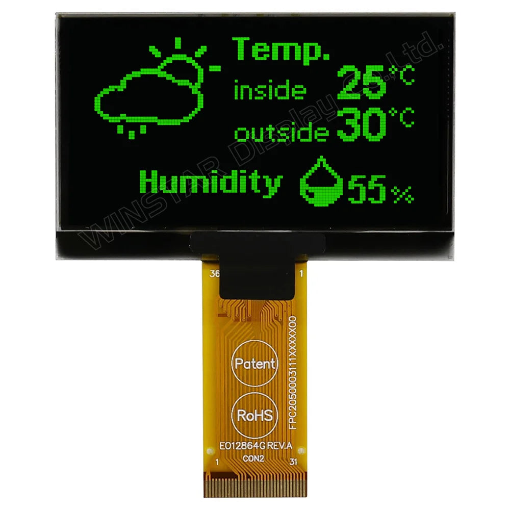 Winstar WEO012864K 31P COG Graphic SPI/I2C/6800/8080 SSD1309 3V 2.7" 27 2.7 inch 128x64 OLED Display