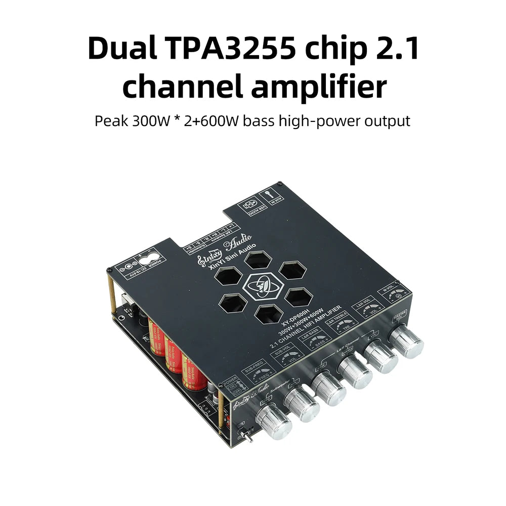 2 1 Channel High Power Subwoofer Amplifier XY DP600H Dual TPA3255 Chip DC 19 51V 10A Bluetooth AUX U Disk Input Cooling Fan