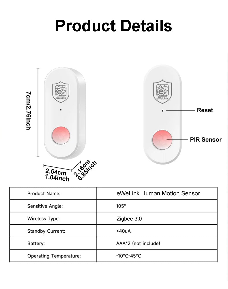 EWeLink Zigbee PIR Infrared Detector Human Motion Sensor Smart Home Security Anti-theft Work With Gateway Alexa Alice Zigbee 3.0