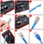Rj45 Rj12 Rj11 Pass Through Crimp Plier Cat7 Cat6 Cat6A Cat5 Cat5e Stripping Crimping Tool with 8P/6P Ethernet Connectors