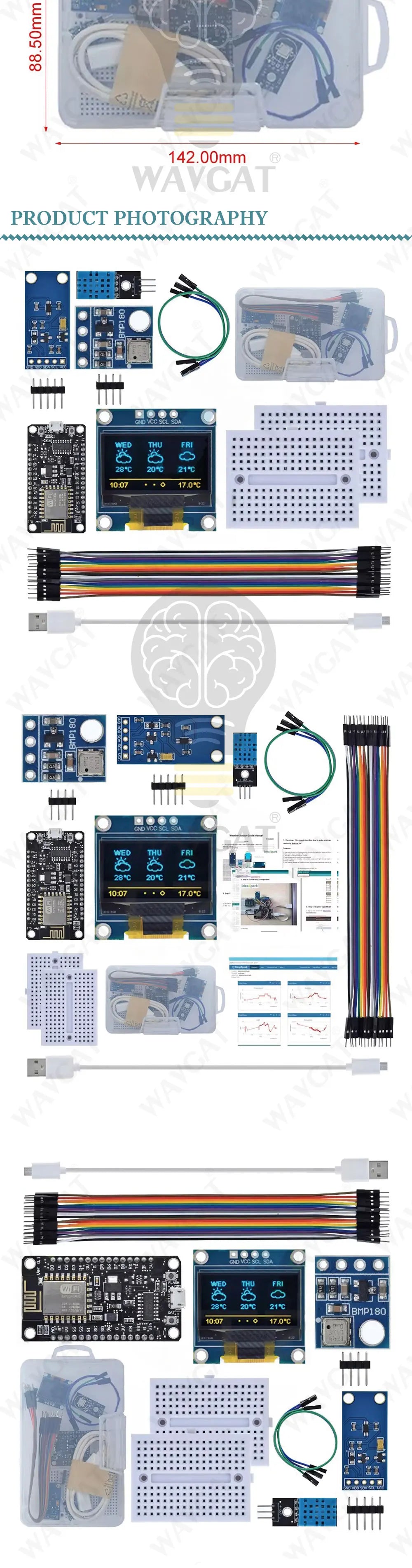 ESP8266 Weather Station Kit, Temperature & Humidity Sensor with OLED Display, Breadboard and Accessories for Arduino IoT Project