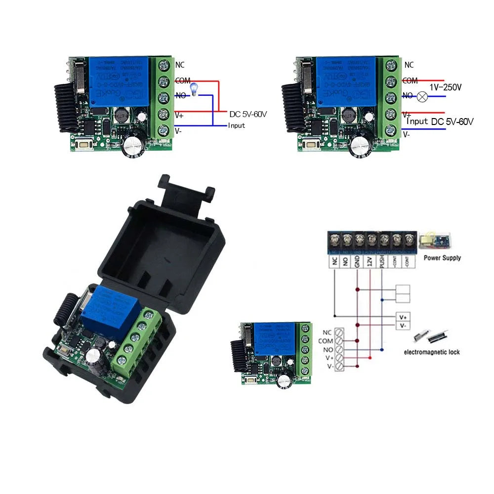 QIACHIP 433MHz Wireless Remote Control Switch Dry Contacts RF Relay Module DC 5V 12V 24V 48V 60V Remote Controls Gate Door Light