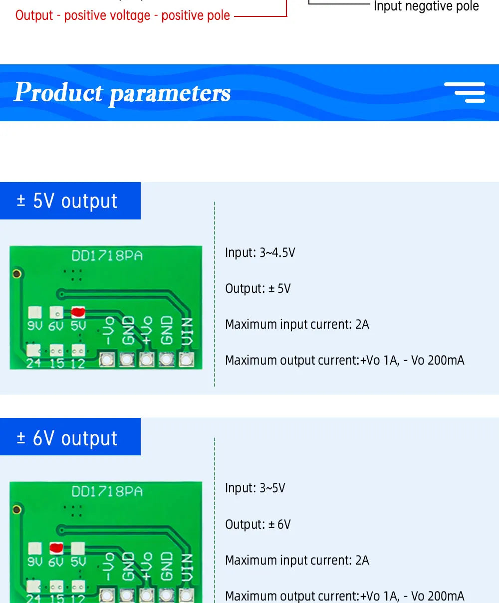 DD1718PA ± 5V 6V 9V 12V 15V 24V Positive & Negative Dual Output Power Supply DC Step-up Boost Converter Module