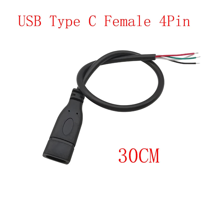 USB Type C Power Supply Cable 2/4 Pin Male Female Socket Type-C Plug Connector Adapter For Data Charging Cables Wires Repair DIY