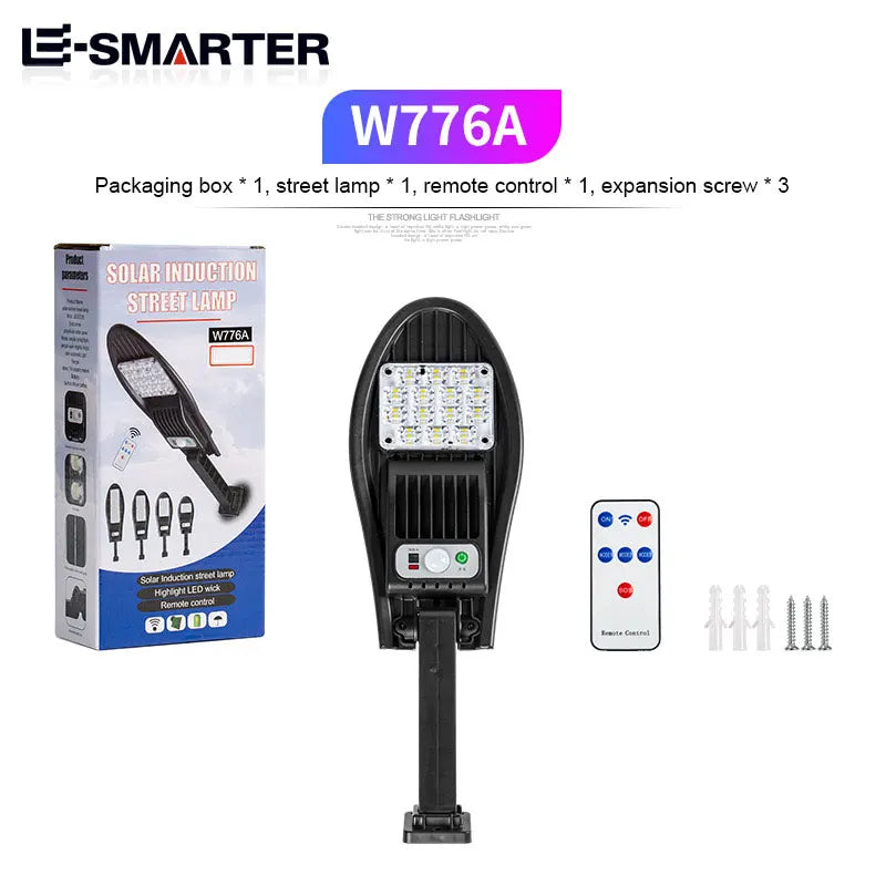 Solar Street Lights Outdoor Waterproof LED Garden Wall Lamp 3 Light Mode Remote Control Motion Sensor Lighting for Garage Gard