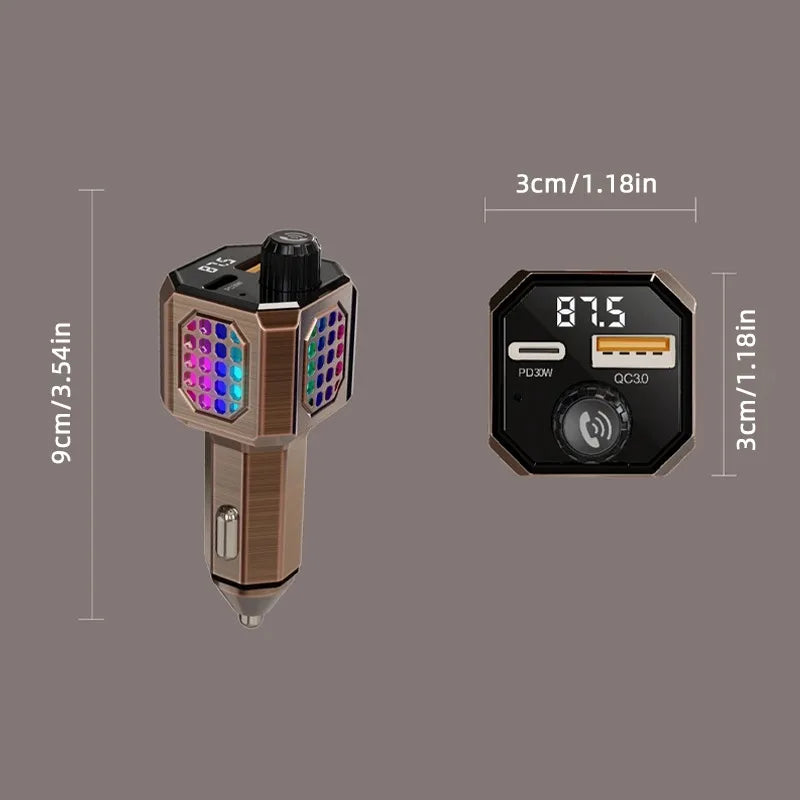 Car Adapter Bluetooth FM Transmitter For Car PD30W&QC3.0 Car Charger Bluetooth Adapter Zinc Alloy Color Light Hands-Free