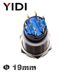 19mm 2 3 Position Metal Selector Rotary Switch Latching Push Button Switch SPDT with 12V LED Illuminated Switch 1NO1NC ON OFF