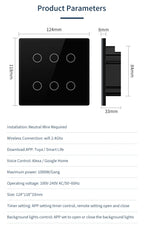Tuya WiFi Smart Switch Brazil Standard 4x4 Size Touch Sensor 4/6/8 Gang Wall Light Switch Voice Control By Alexa Google Home